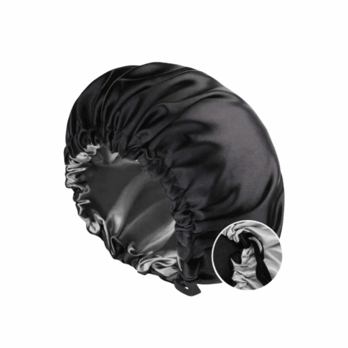 Satijnen bonnet zwart
